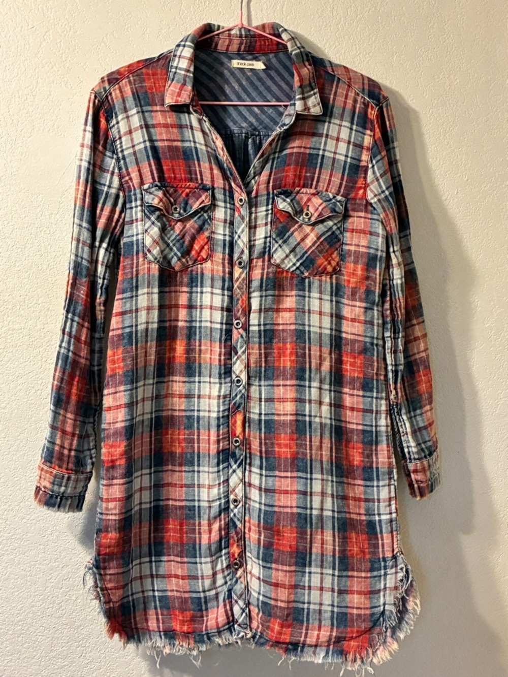 Sneak peek Plaid Button-Front Tunic Shirt - Red & Blue